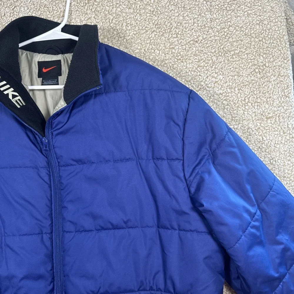 Vintage 90's Nike Quilted Neck Puffer Coat Jacket Men's L Blue